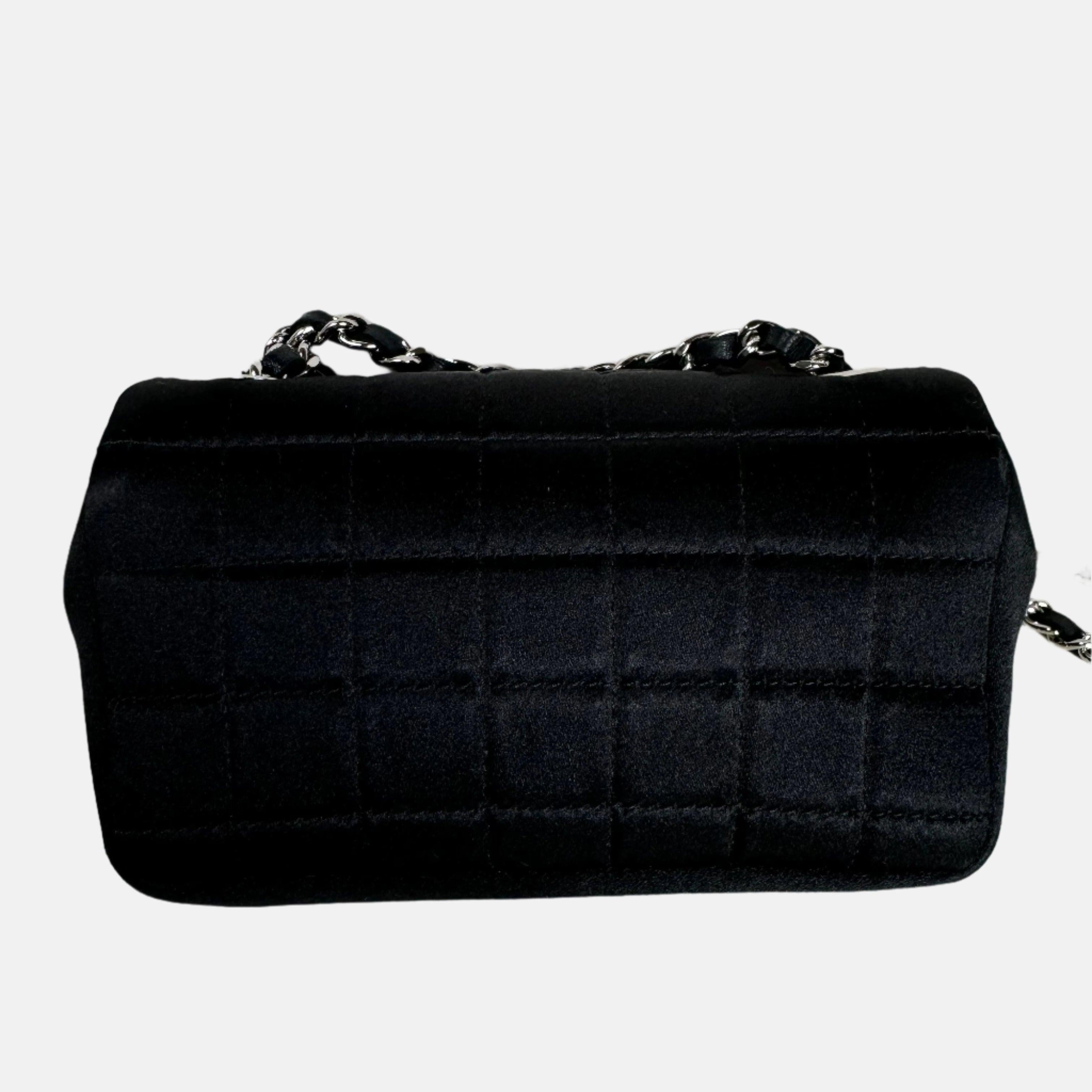 Chanel Extra Mini Flap Bag Black Satin Choco Bar Lipstick Mirror Crossbody, 2005 1
