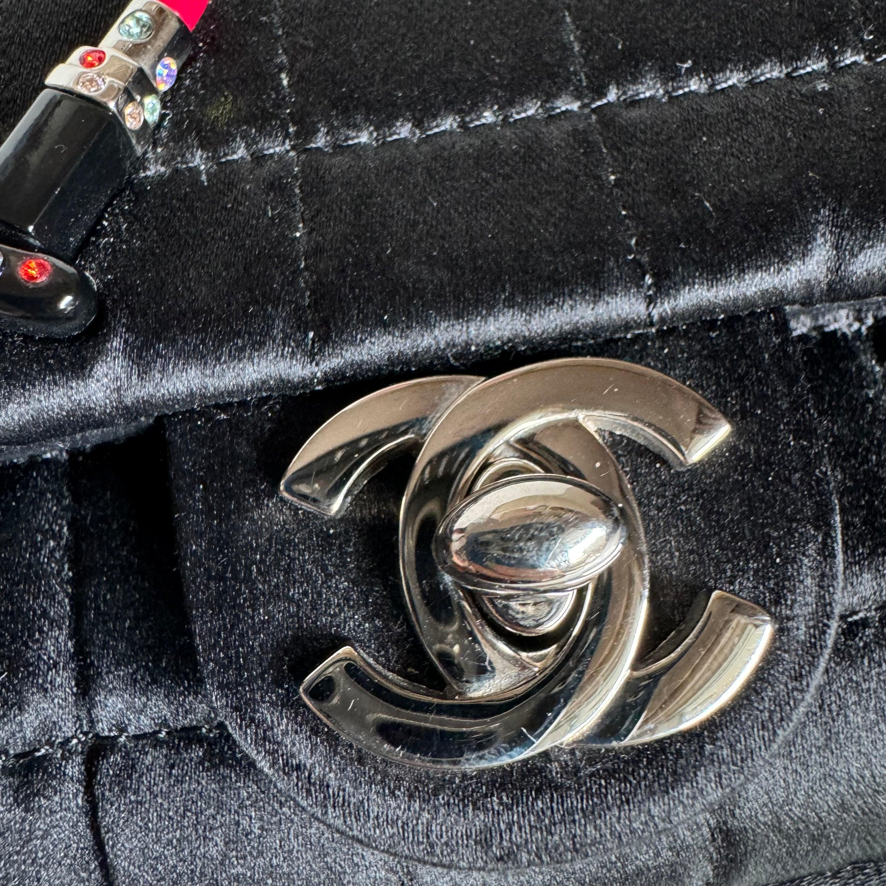 Chanel Extra Mini Flap Bag Black Satin Choco Bar Lipstick Mirror Crossbody, 2005 3