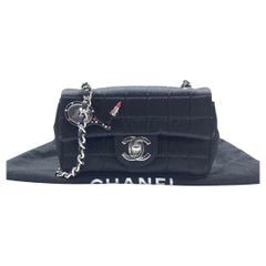 Chanel Extra Mini Flap Bag Black Satin Choco Bar Lipstick Mirror Crossbody, 2005