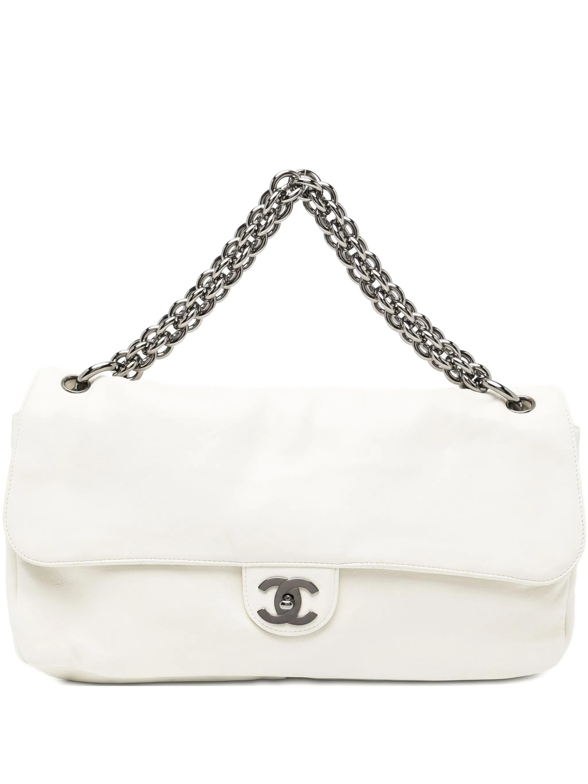 Blanc Chanel Extra Thick Large Oversized Soft and Chain Classic Flap Bag White en vente