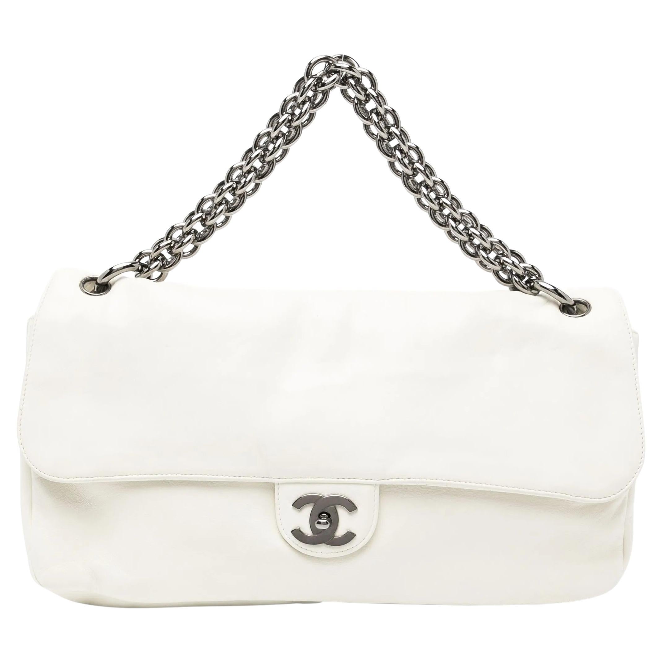 Chanel Extra Thick Large Oversized Soft and Chain Classic Flap Bag White