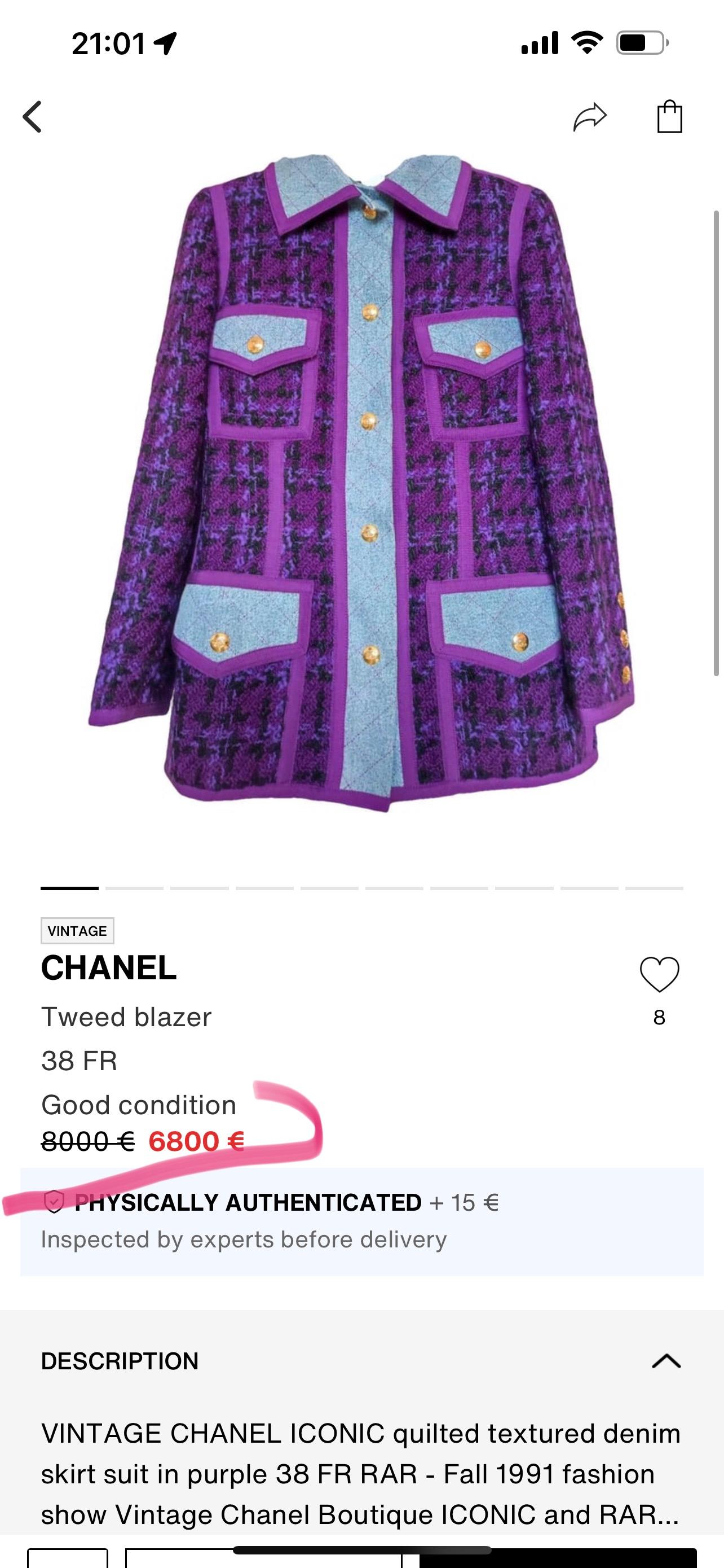 A rare find for true Chanel connoisseurs!
Tweed & Denim jacket and skirt suit set from Runway of 1991 Fall Collection!
The price on other sources 6,000-9,000 $
- CC logo buttons plated with 64K Gold!
- recognisable diamond quilt and denim
Excellent