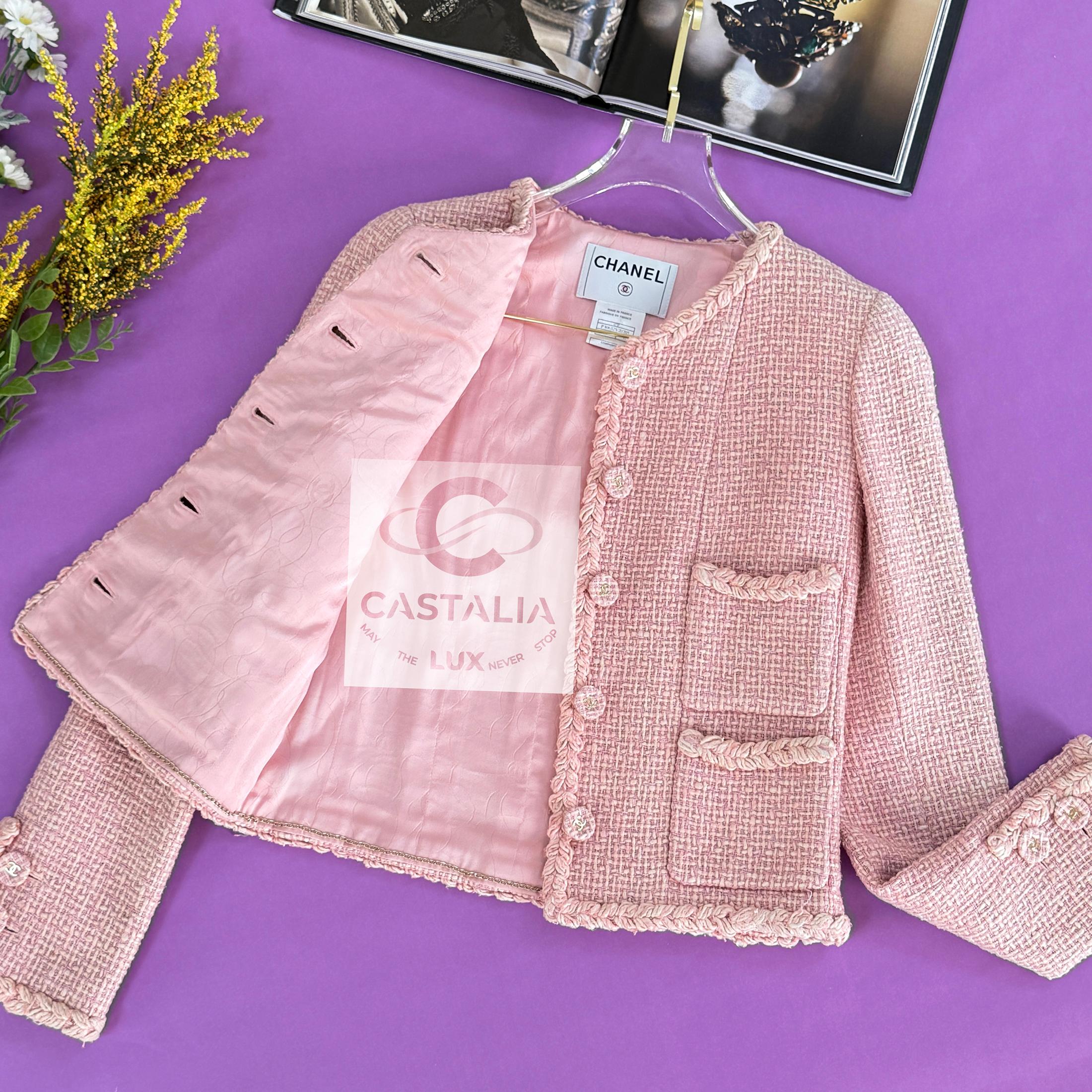 Chanel Extremely Rare 2007 Vintage Pink Tweed Jacket 36 FR 2