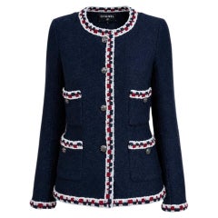 CHANEL Extremely Rare 2011 Navy Shimmer Tweed Jacket 34 FR