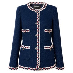 CHANEL Extremely Rare 2011 Navy Shimmer Tweed Jacket 34 FR