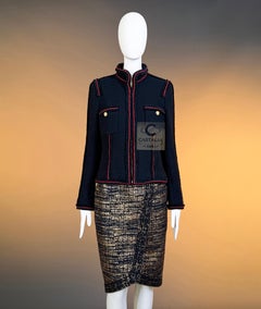 CHANEL Extremely Rare CC Eagle Buttons Black Tweed Jacket 38 FR