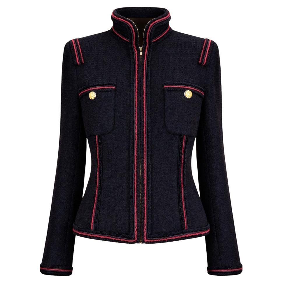 CHANEL Extremely Rare CC Eagle Buttons Black Tweed Jacket 38 FR