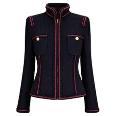 CHANEL Extremely Rare CC Eagle Buttons Black Tweed Jacket 38 FR