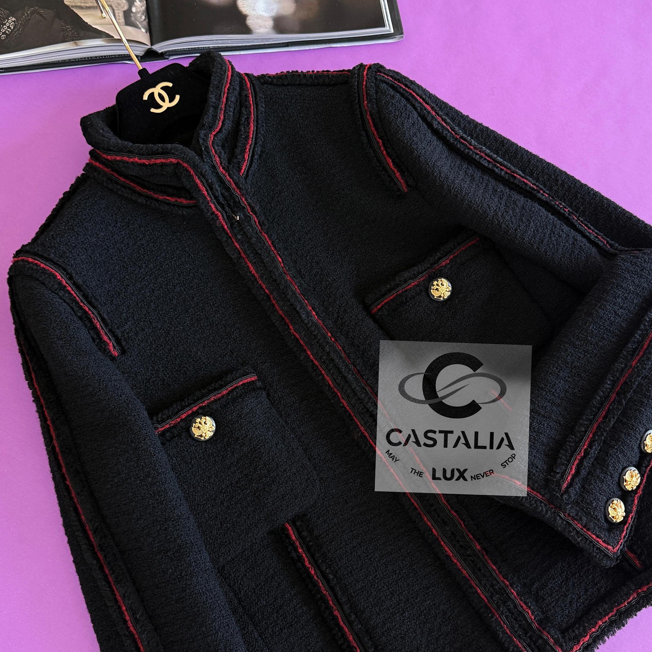 Chanel Extremely Rare CC Eagle Buttons Black Tweed Jacket 40 FR 6