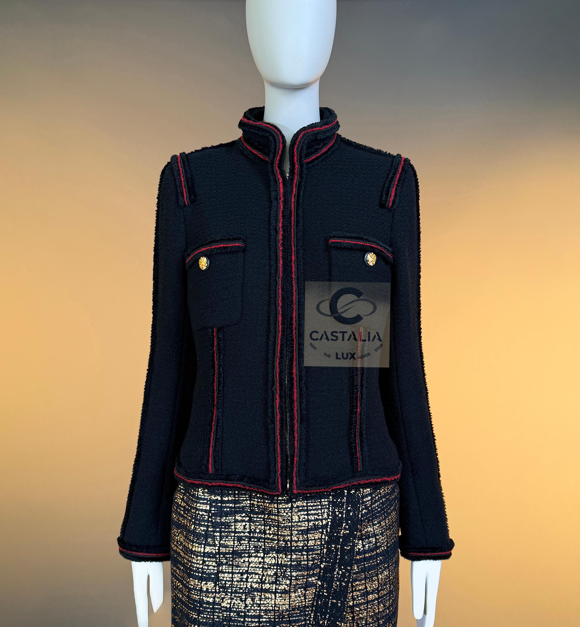 CHANEL Extremely Rare CC Eagle Buttons Black Tweed Jacket 40 FR For Sale 7