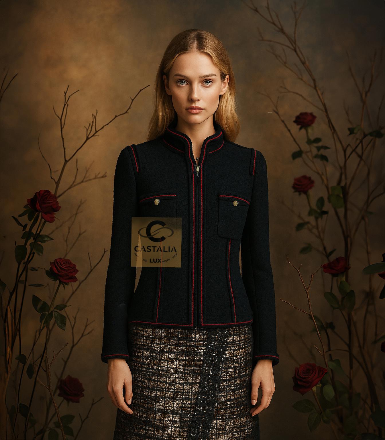 CHANEL Extremely Rare CC Eagle Buttons Black Tweed Jacket 40 FR For Sale 8