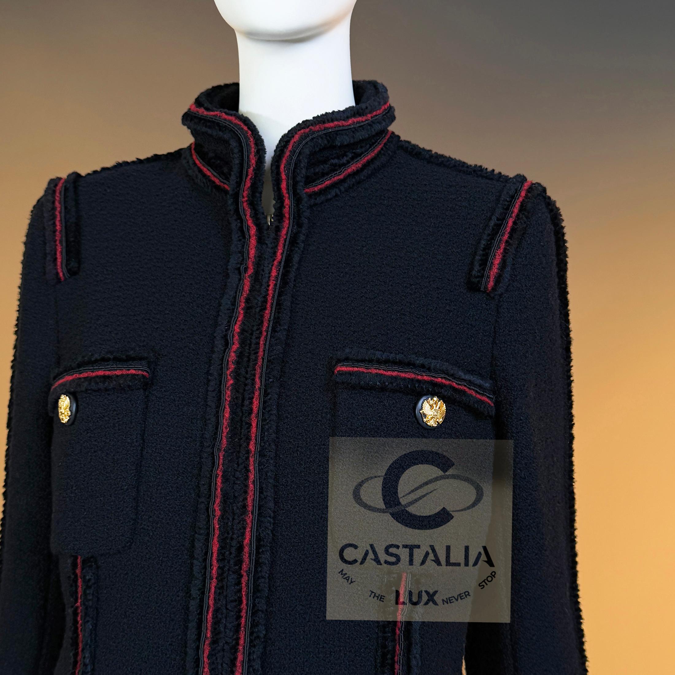 CHANEL Extremely Rare CC Eagle Buttons Black Tweed Jacket 40 FR For Sale 9