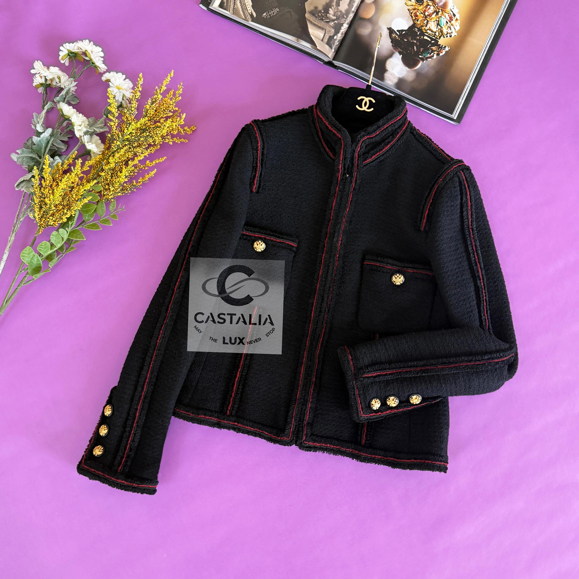 Chanel Extremely Rare CC Eagle Buttons Black Tweed Jacket 40 FR 10