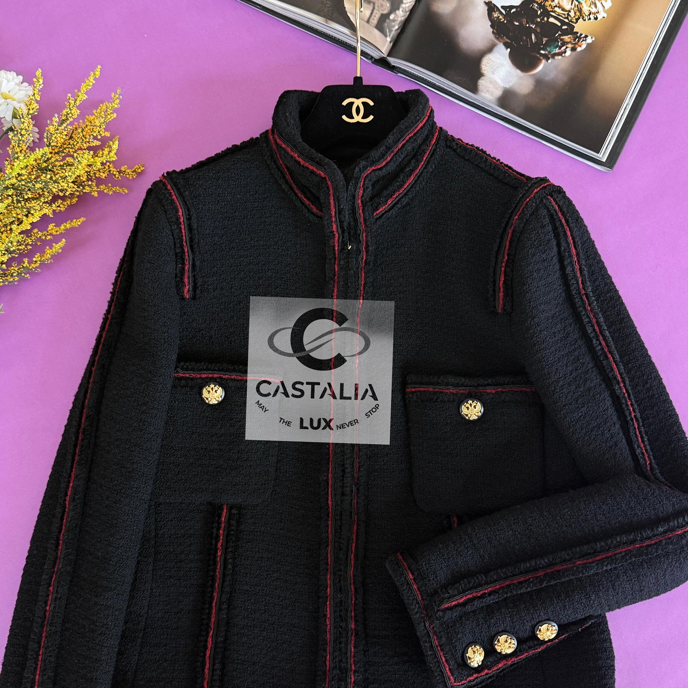 Chanel Extremely Rare CC Eagle Buttons Black Tweed Jacket 40 FR 11