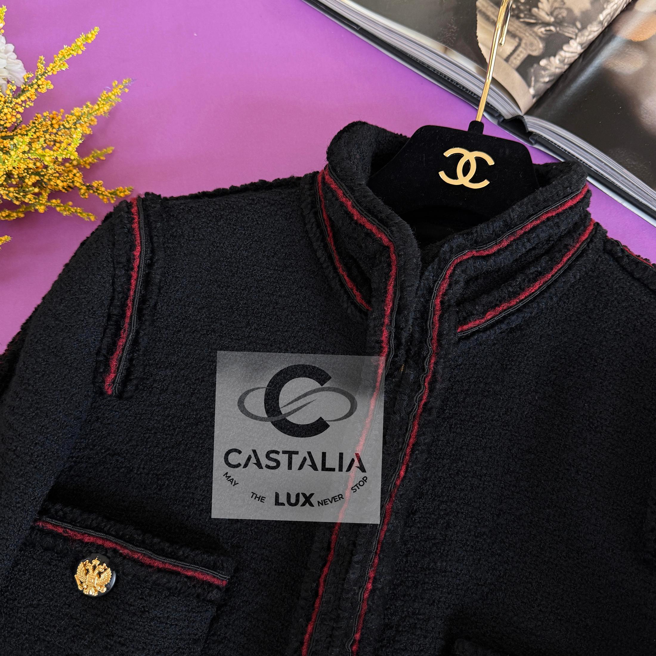 Chanel Extremely Rare CC Eagle Buttons Black Tweed Jacket 40 FR 12