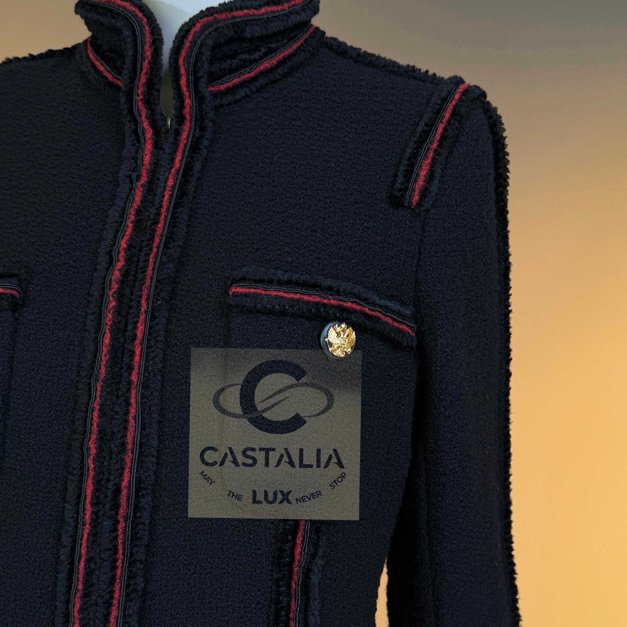 CHANEL Extremely Rare CC Eagle Buttons Black Tweed Jacket 40 FR For Sale 12