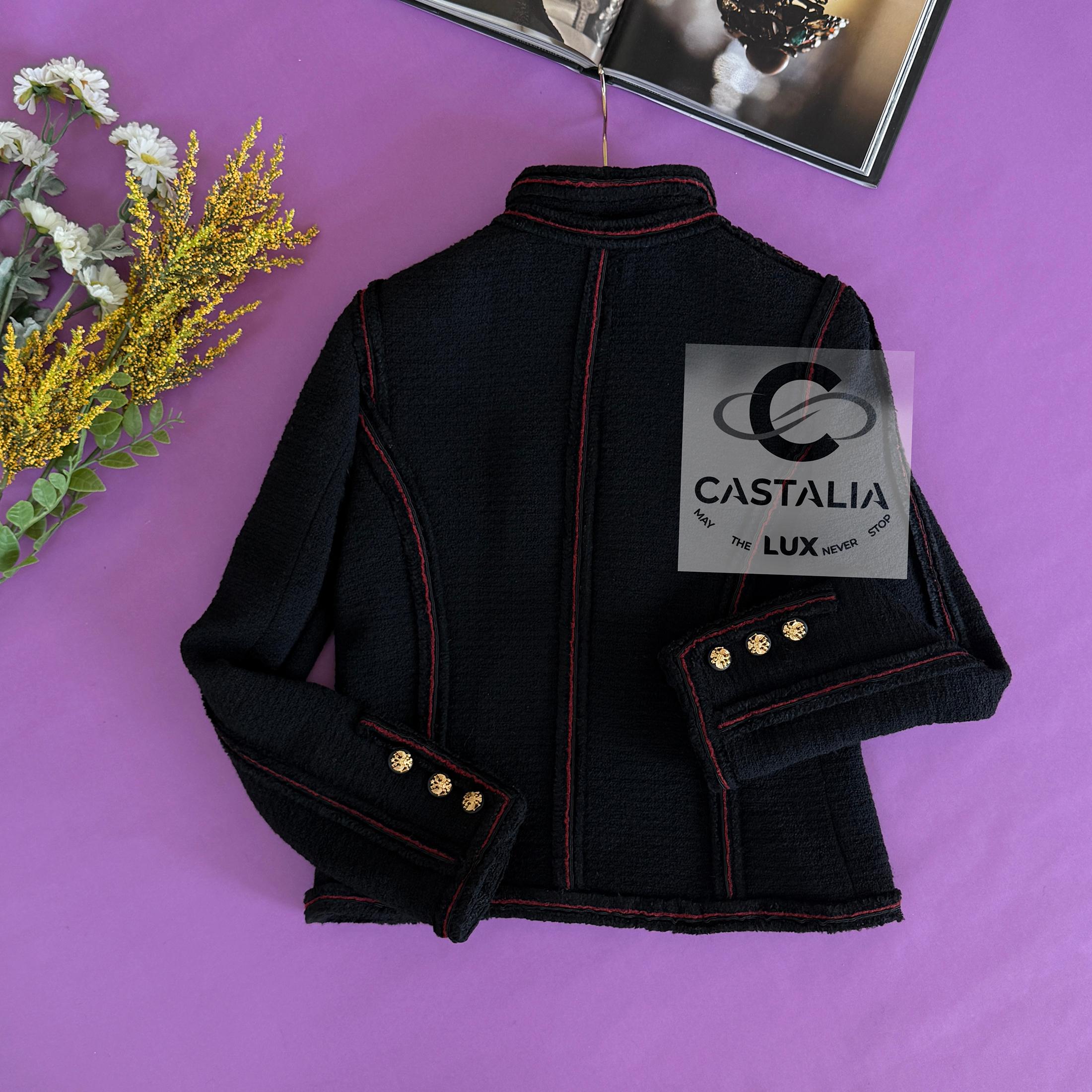 Chanel Extremely Rare CC Eagle Buttons Black Tweed Jacket 40 FR 13