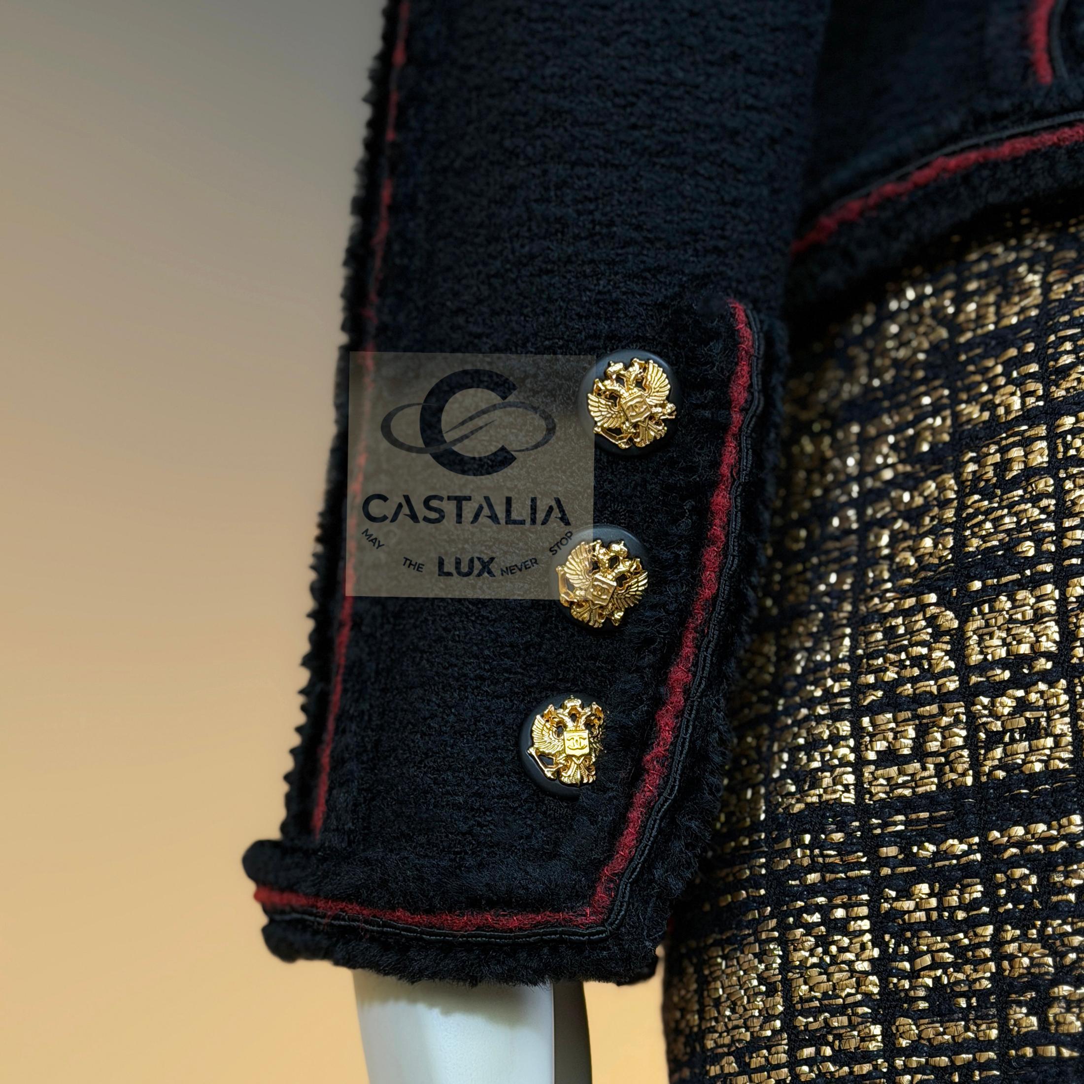 CHANEL Extremely Rare CC Eagle Buttons Black Tweed Jacket 40 FR For Sale 13