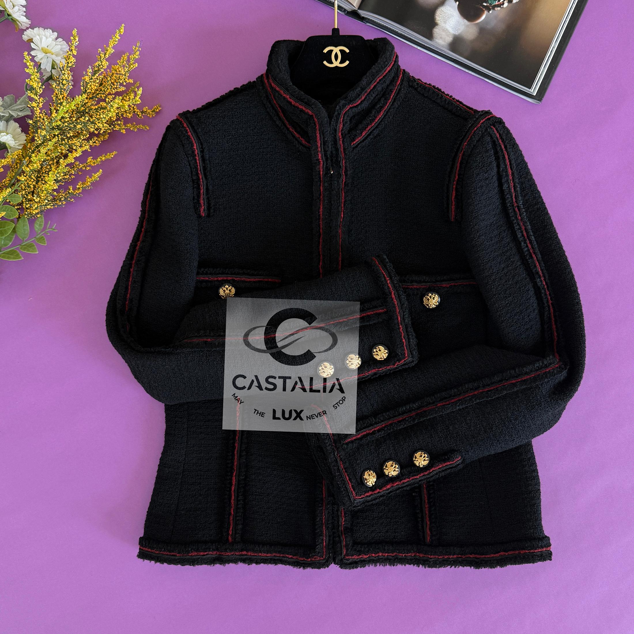 Chanel Extremely Rare CC Eagle Buttons Black Tweed Jacket 40 FR 14