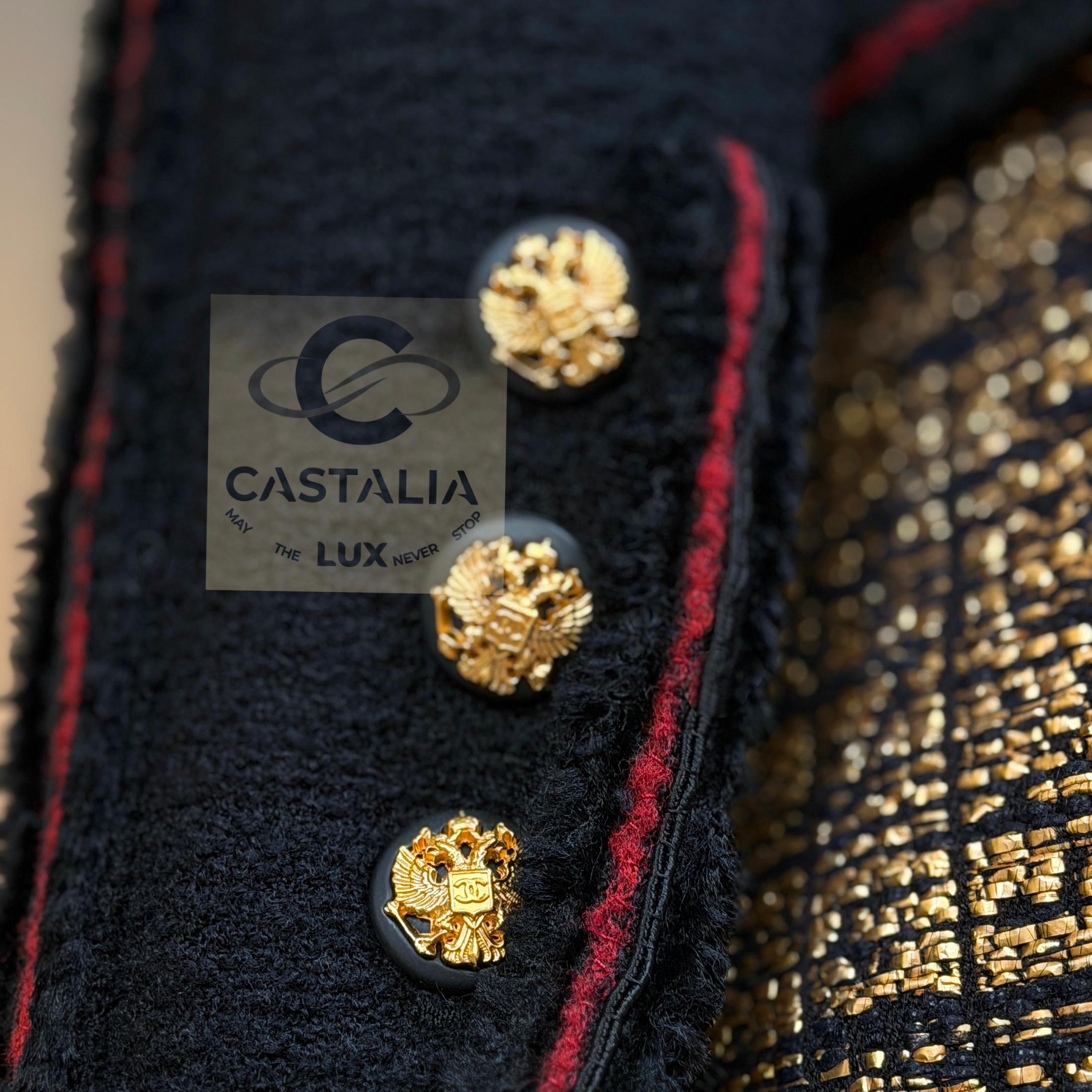 CHANEL Extremely Rare CC Eagle Buttons Black Tweed Jacket 40 FR For Sale 14