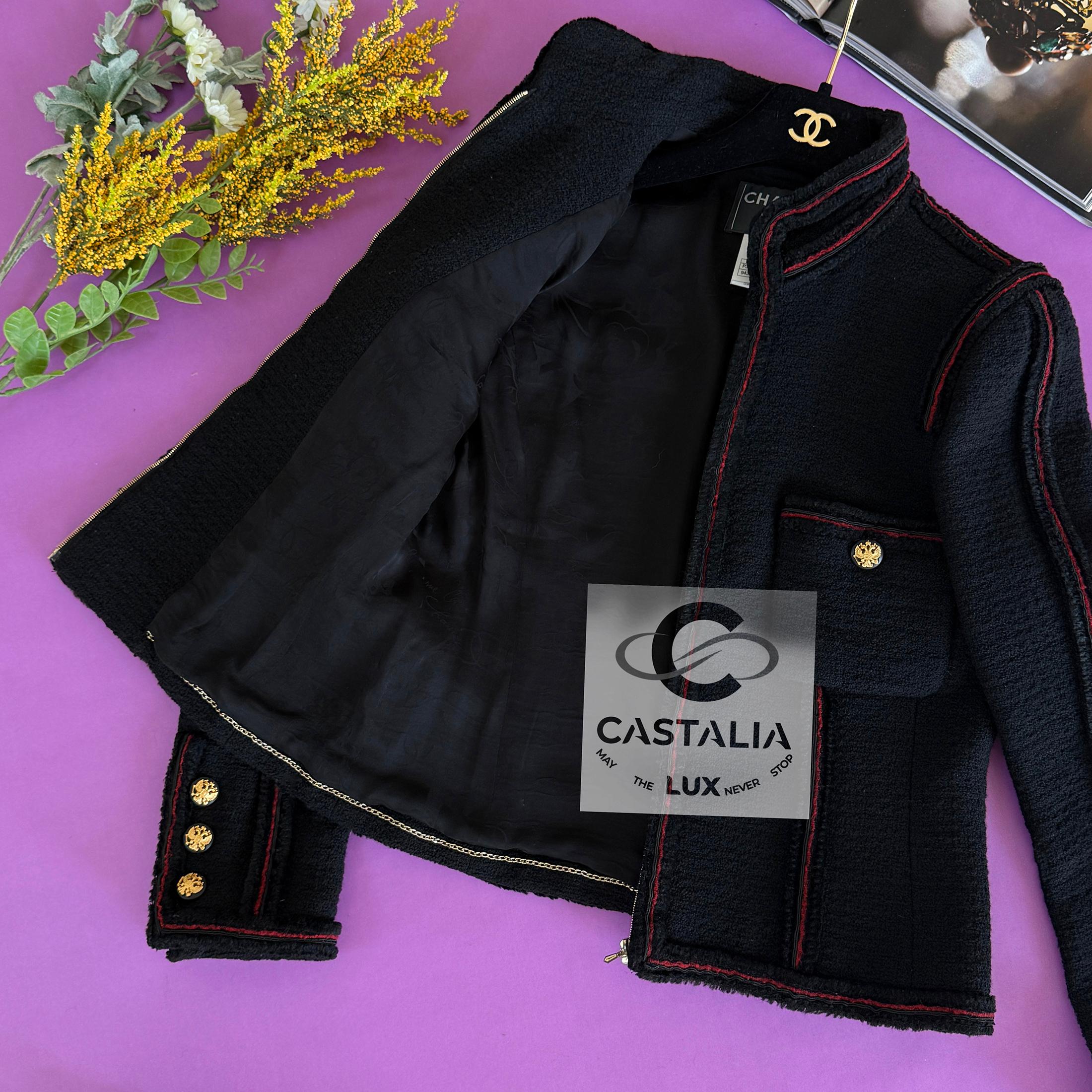 Chanel Extremely Rare CC Eagle Buttons Black Tweed Jacket 40 FR 15