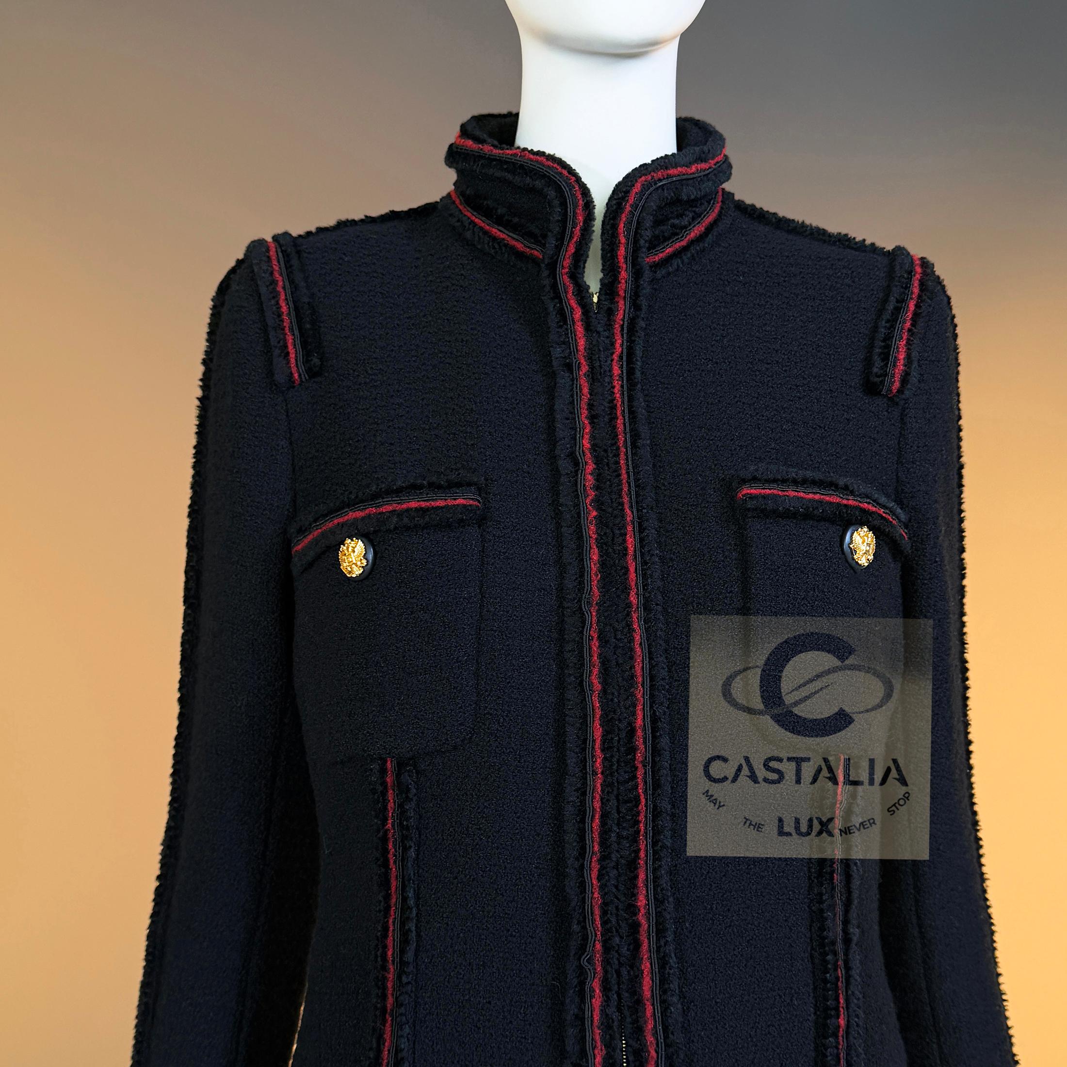 CHANEL Extremely Rare CC Eagle Buttons Black Tweed Jacket 40 FR For Sale 15