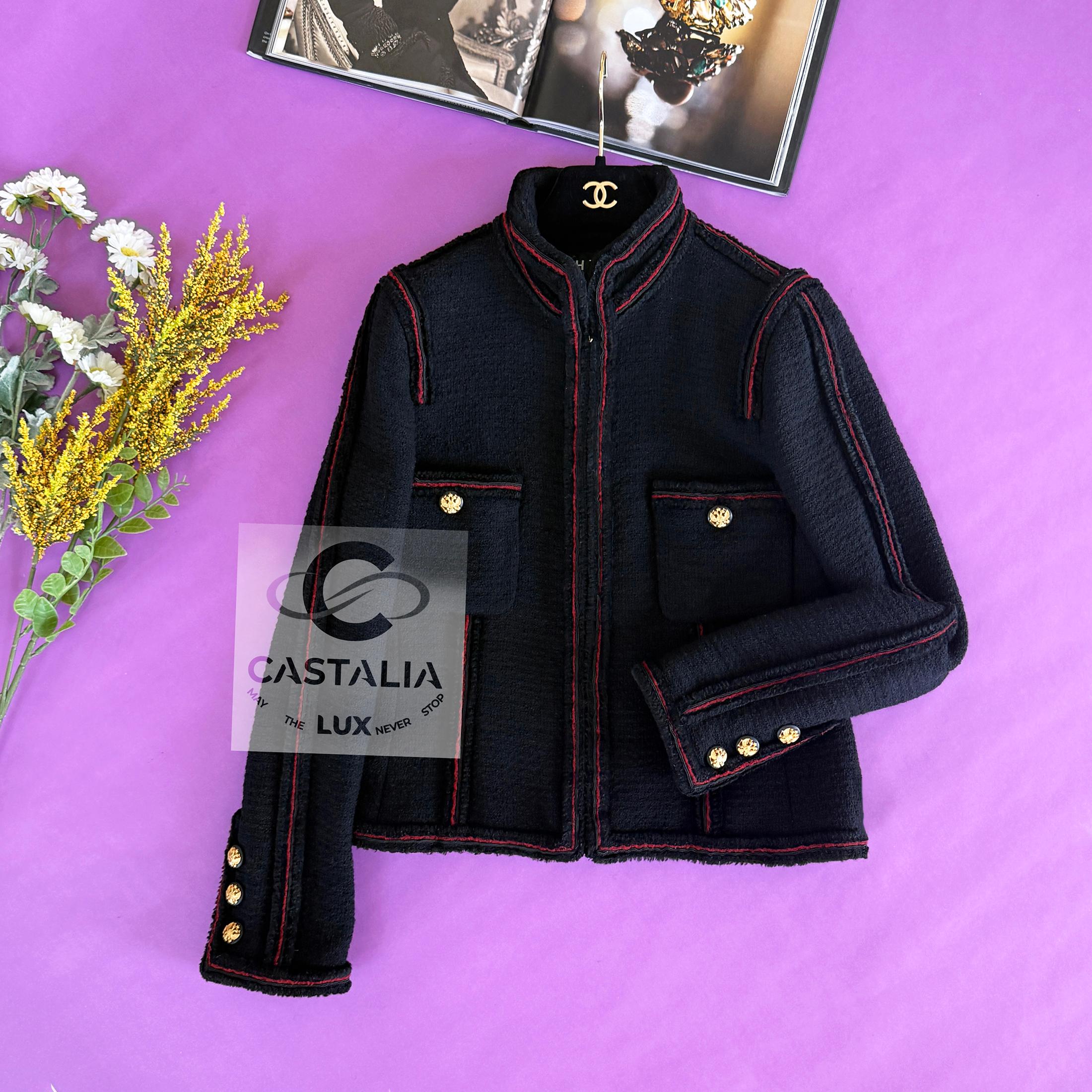 Chanel Extremely Rare CC Eagle Buttons Black Tweed Jacket 40 FR 4