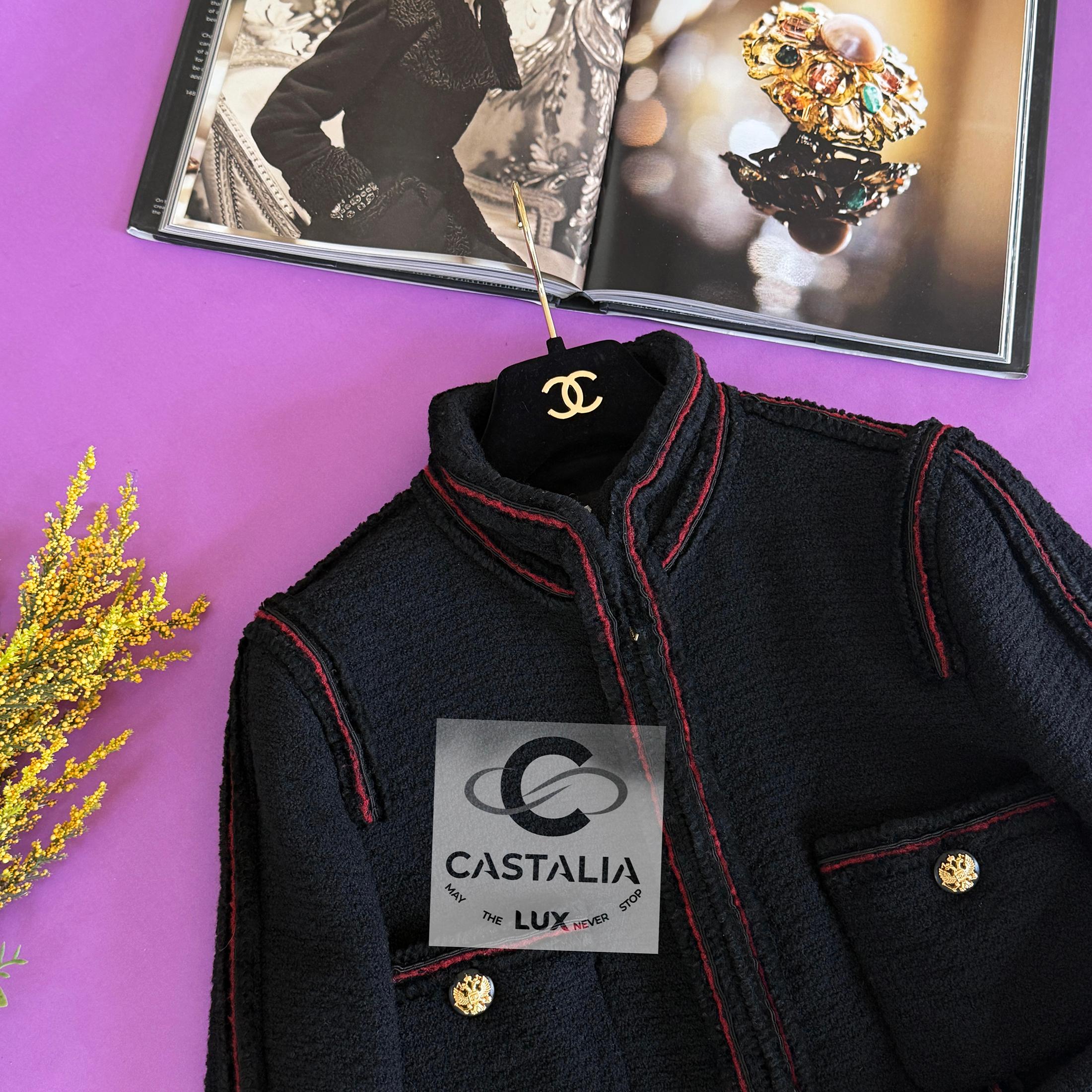 Chanel Extremely Rare CC Eagle Buttons Black Tweed Jacket 40 FR 5