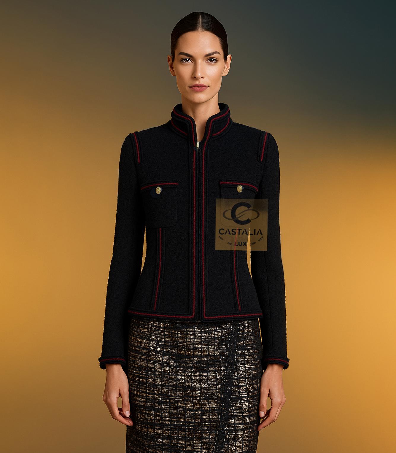 CHANEL Extremely Rare CC Eagle Buttons Black Tweed Jacket 40 FR For Sale 5