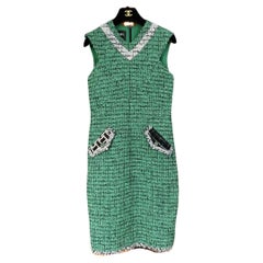 CHANEL Extremely Rare Collectible Green Tweed Dress 34 FR