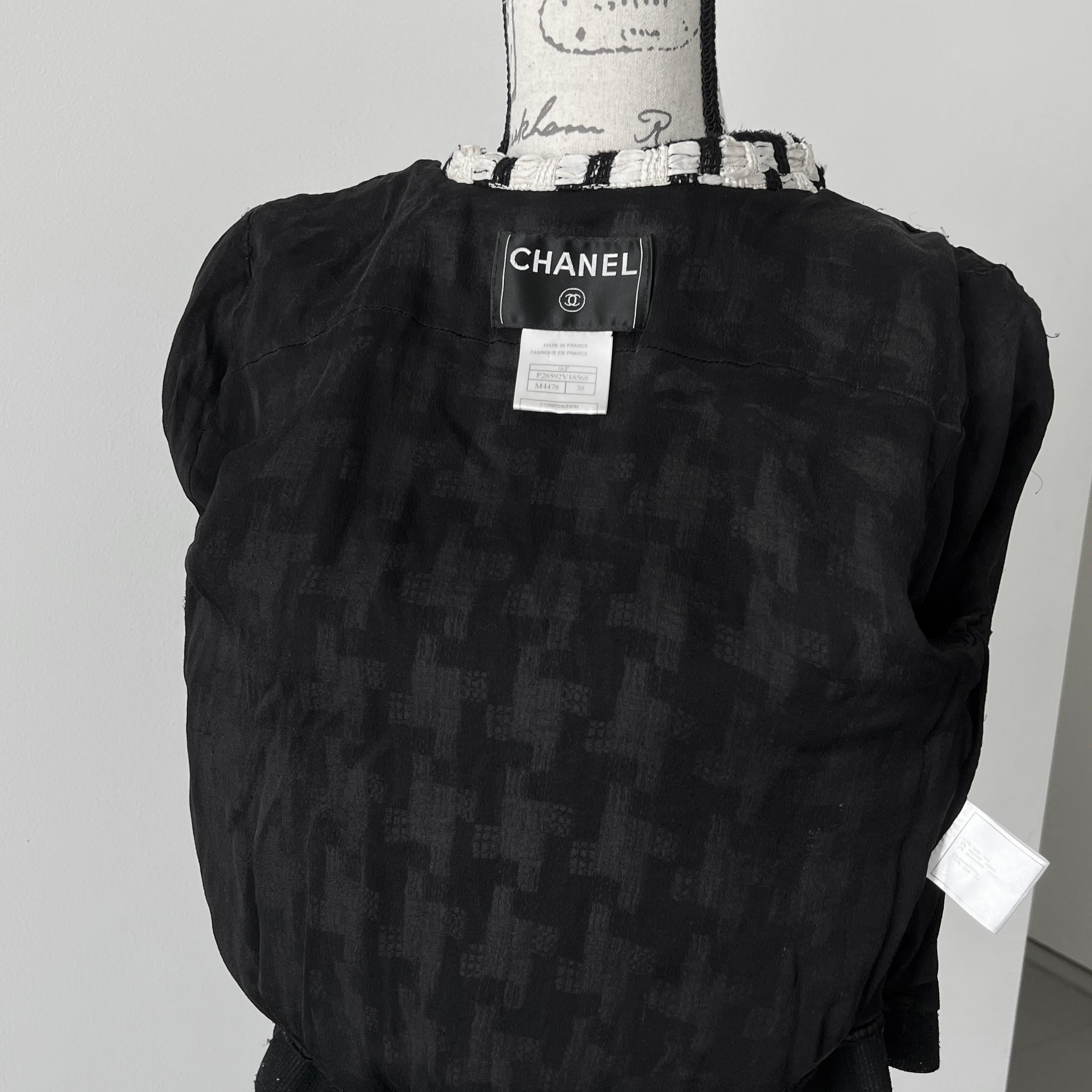 Chanel Extremely Rare Logo Band Ribbon Tweed Jacket For Sale 9