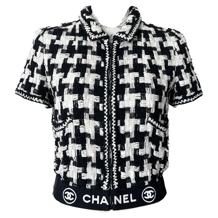 Chanel Unisex 21S Embroidered CC Logo Print Polo Shirt XL M Black White  Crystal For Sale at 1stDibs