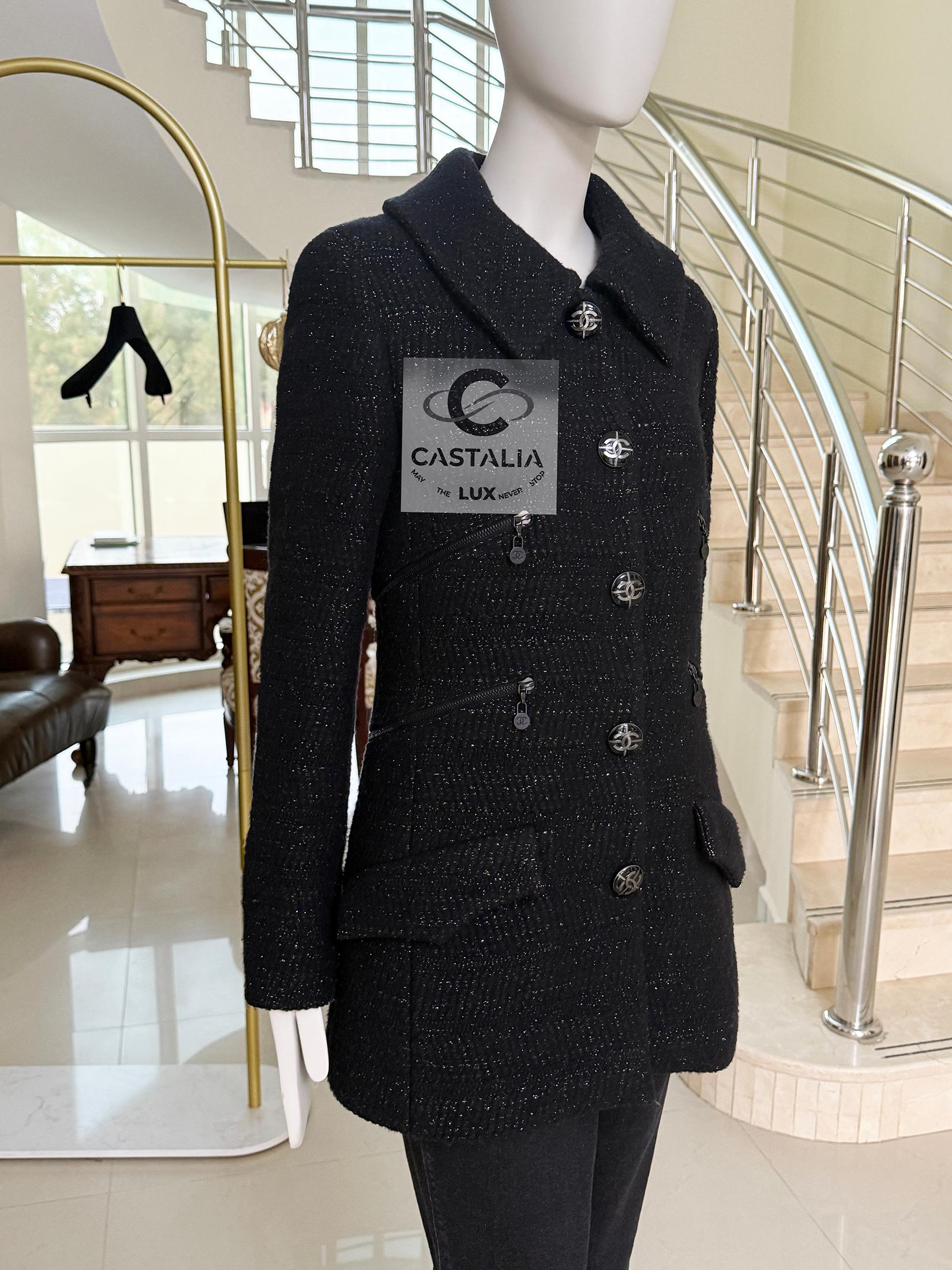 Chanel Extremely Rare Multi Pockets Black Tweed Jacket 38 FR 7