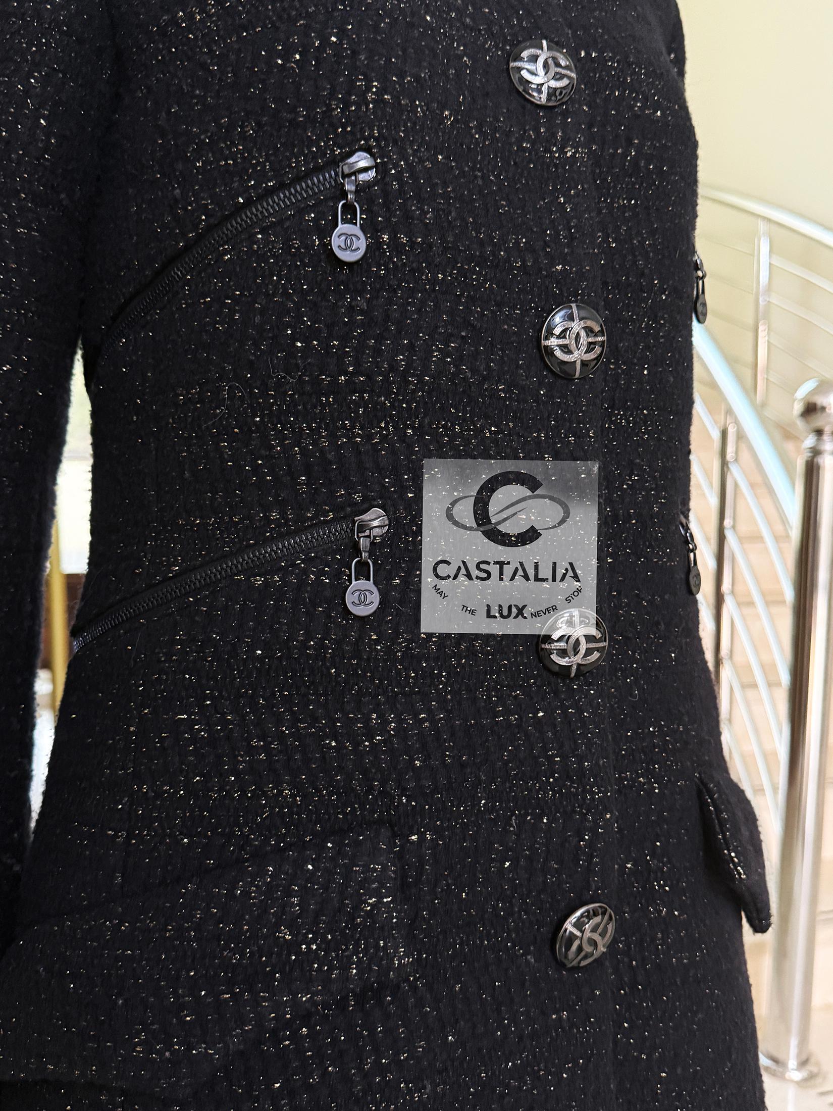 Chanel Extremely Rare Multi Pockets Black Tweed Jacket 38 FR 1