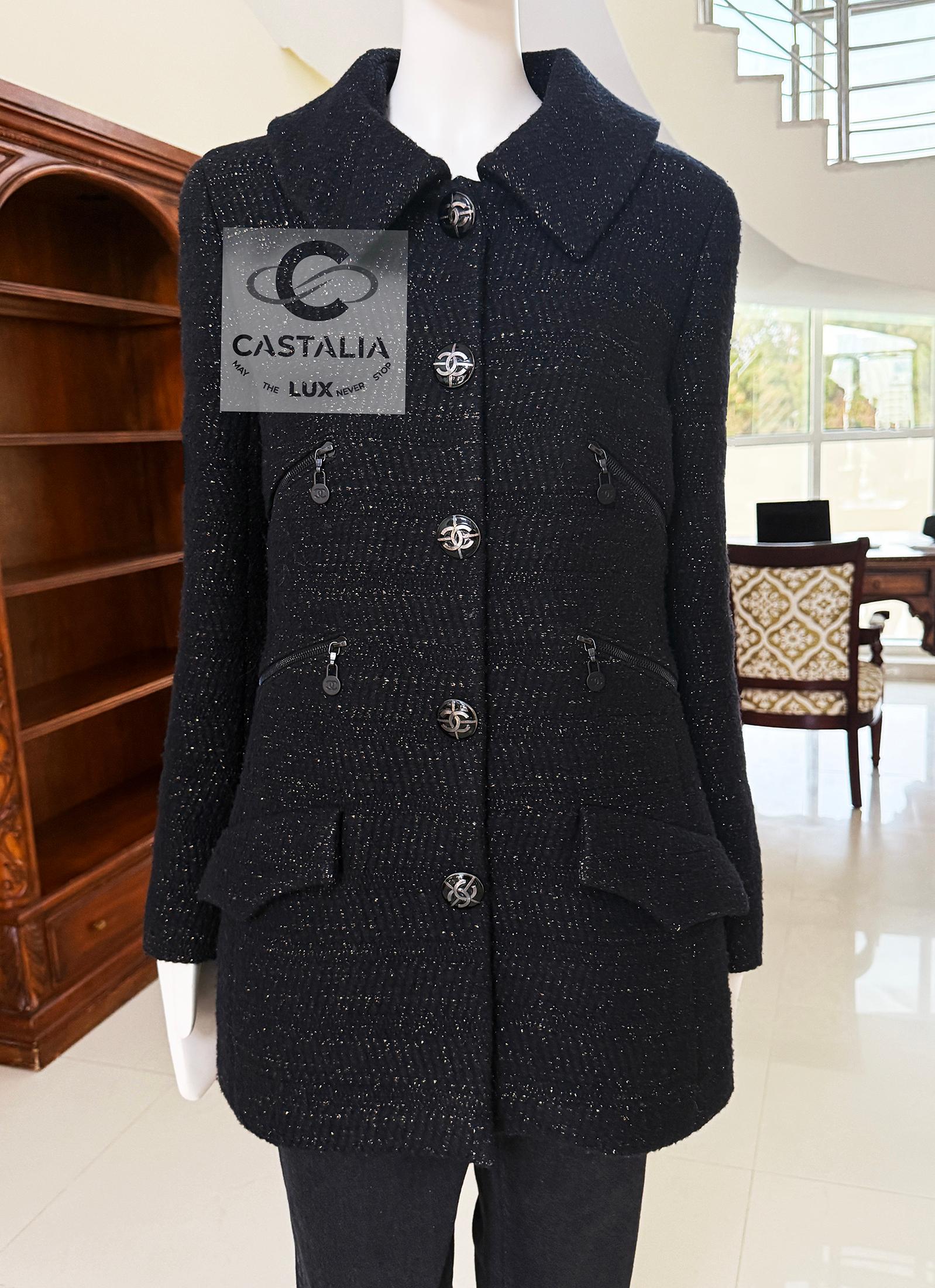 Chanel Extremely Rare Multi Pockets Black Tweed Jacket 38 FR 3