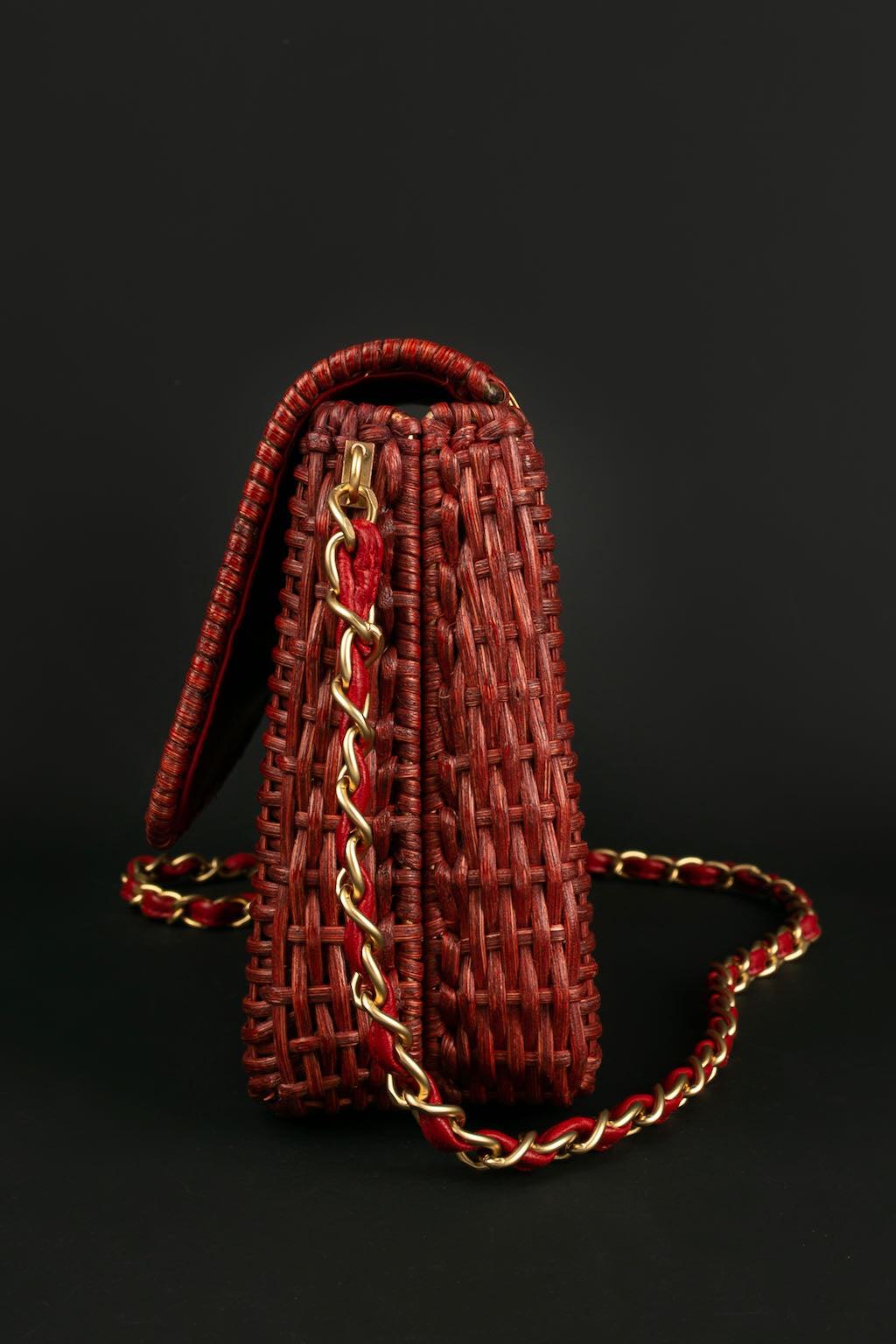 Brown Chanel Extremely Rare Red Wicker Bag Spring, 2001  For Sale