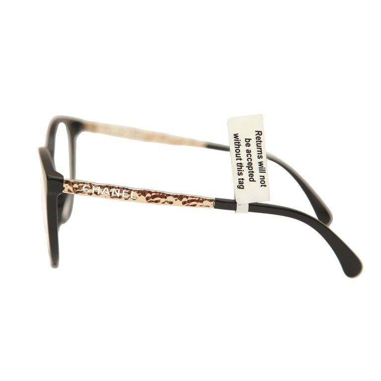 CHANEL Eyeglass Frames Black Gold PANTOS Acetate Metal Eyewear