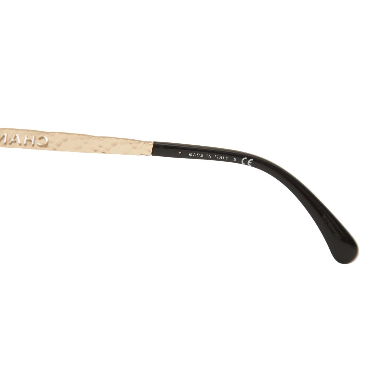 Beige CHANEL Eyeglass Frames Black Gold PANTOS Acetate Metal Eyewear 3409 c.622