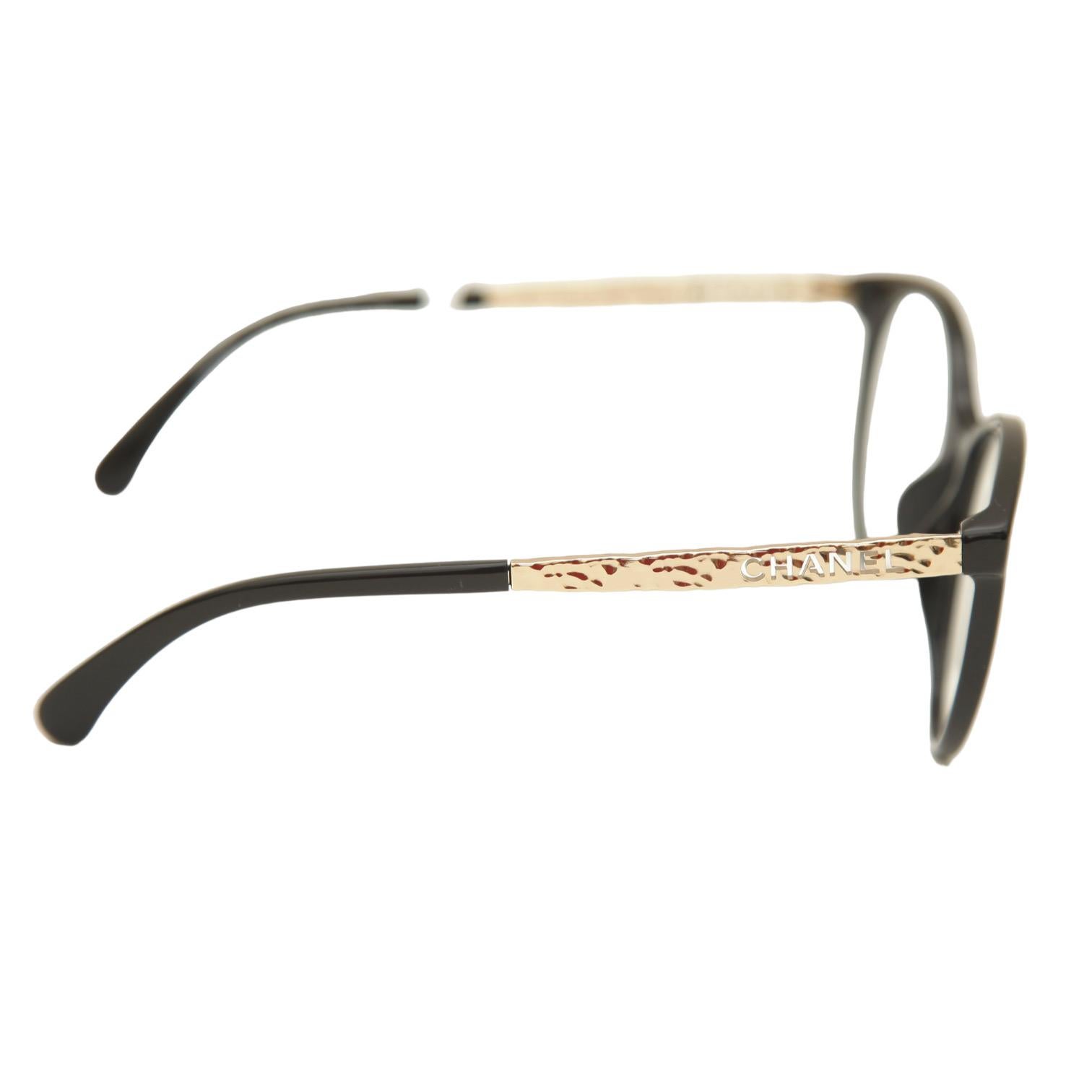 CHANEL Eyeglass Frames Black Gold PANTOS Acetate Metal Eyewear 3409 c.622 In New Condition In Hollywood, FL