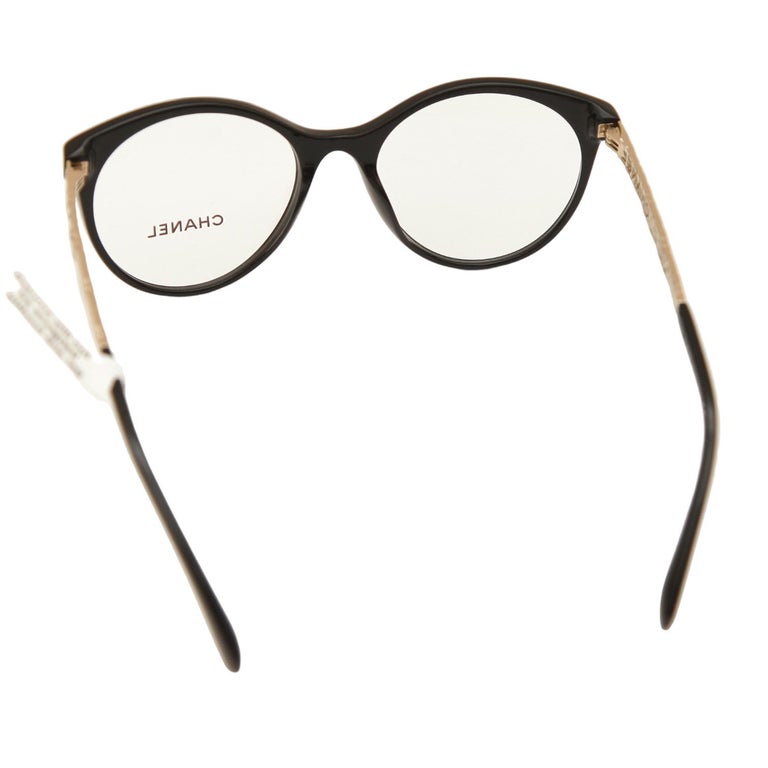 CHANEL Eyeglass Frames Black Gold PANTOS Acetate Metal Eyewear