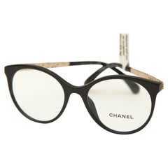 CHANEL Eyeglass Frames Black Gold PANTOS Acetate Metal Eyewear 3409 c.622