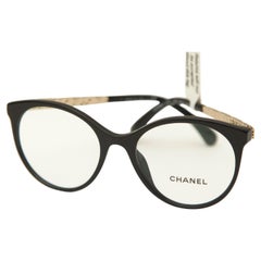 Used CHANEL Eyeglass Frames Black Gold PANTOS Acetate Metal Eyewear 3409 c.622