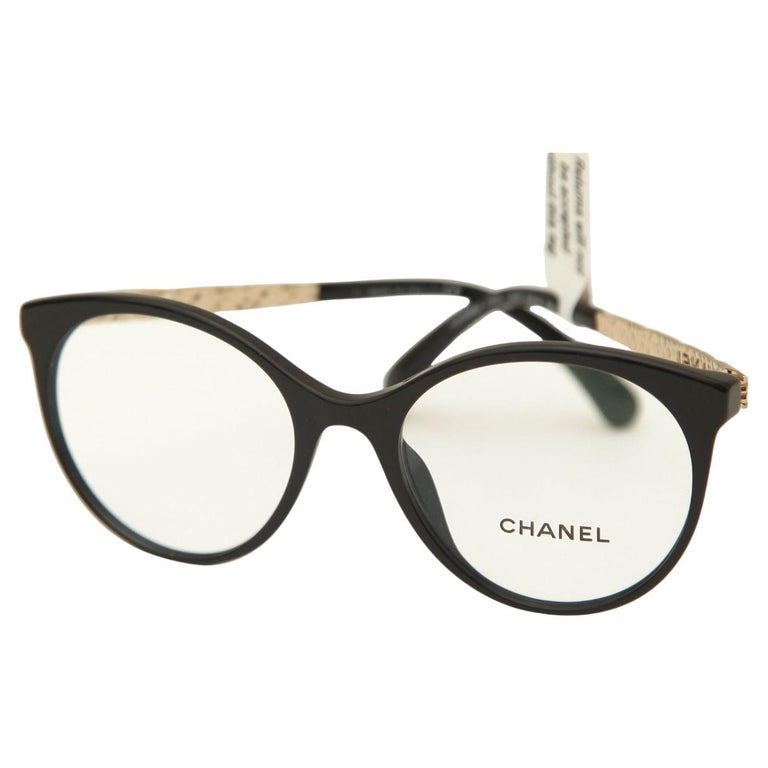 CHANEL Eyeglass Frames Black Gold PANTOS Acetate Metal Eyewear 3409 c.622  For Sale at 1stDibs