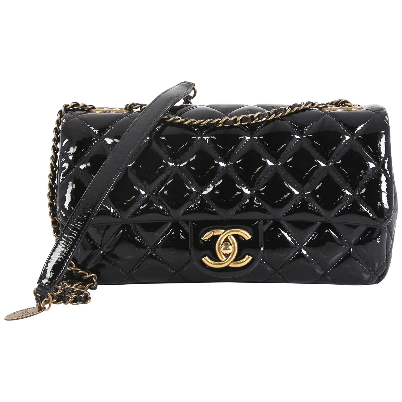 Chanel CC Eyelet Flap Bag Quilted Patent Small Black 2032991