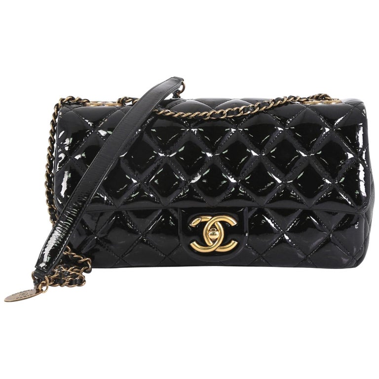 Chanel Black Quilted Patent Eyelet Flap Bag