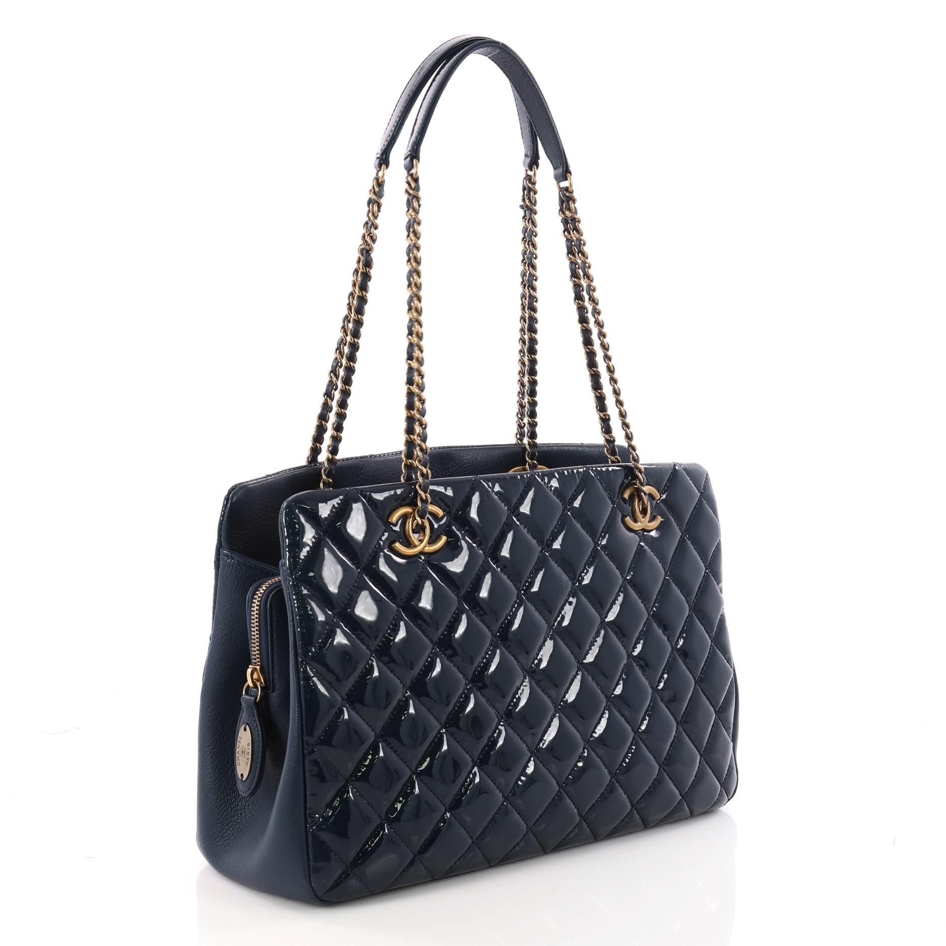 Black Chanel Eyelet Tote Quilted Patent Medium