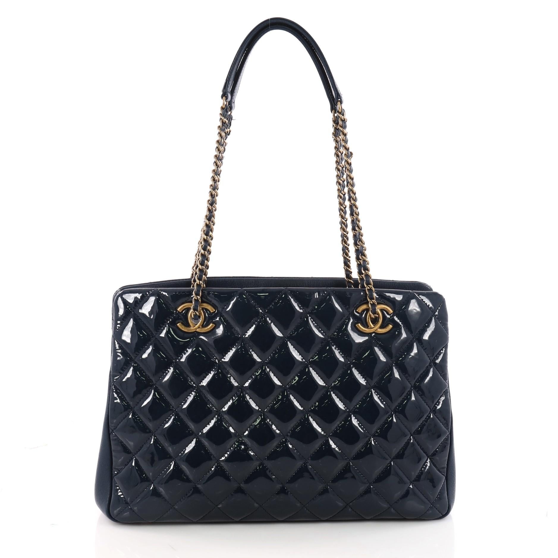 Chanel Eyelet Tote Quilted Patent Medium In Excellent Condition In NY, NY
