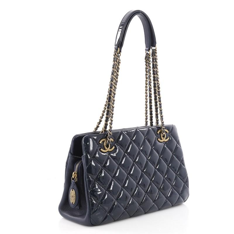 Black Chanel Eyelet Tote Quilted Patent Small