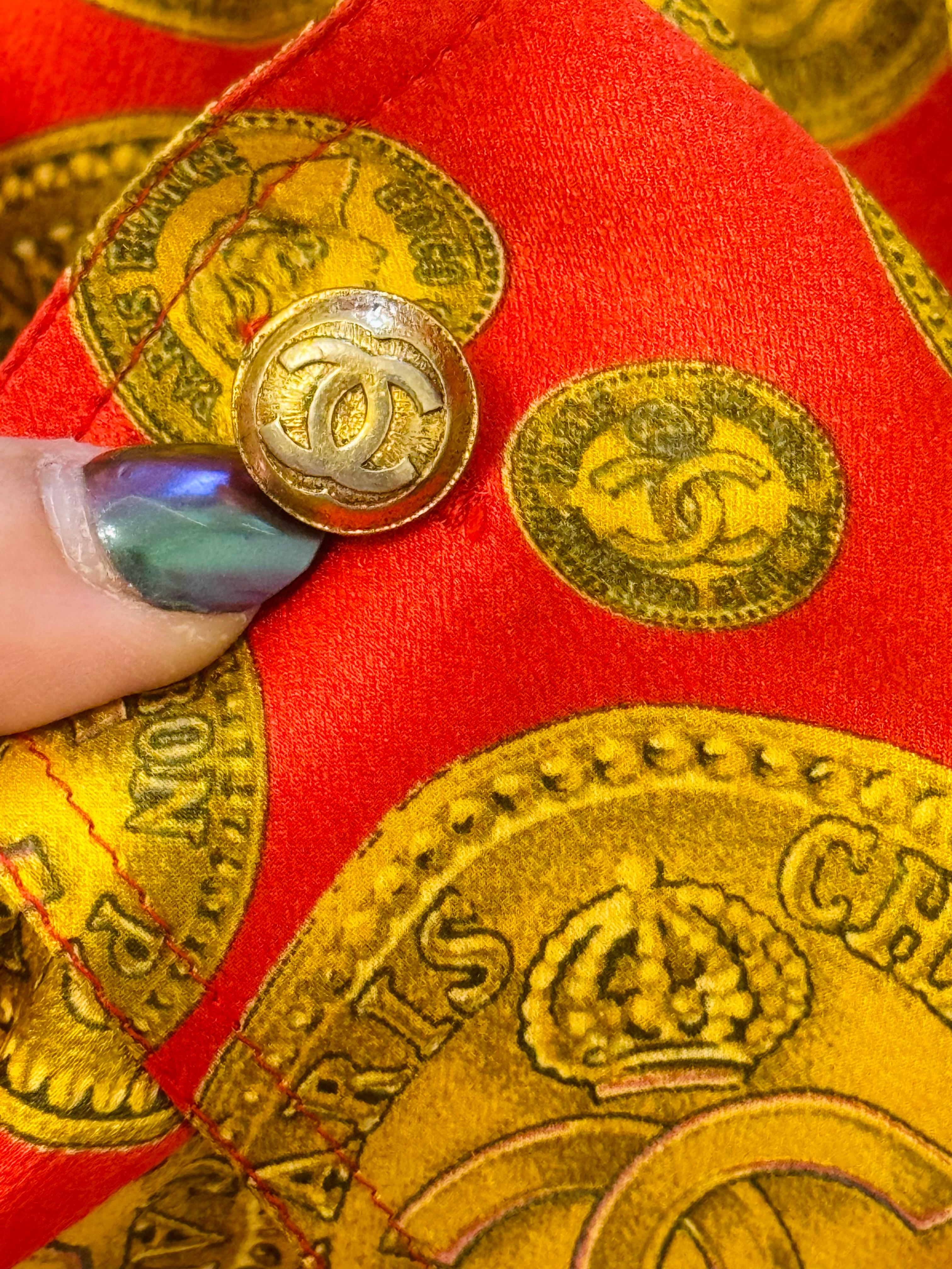 Chanel F/W 1985 coin print red and gold collector silk shirt For Sale 6