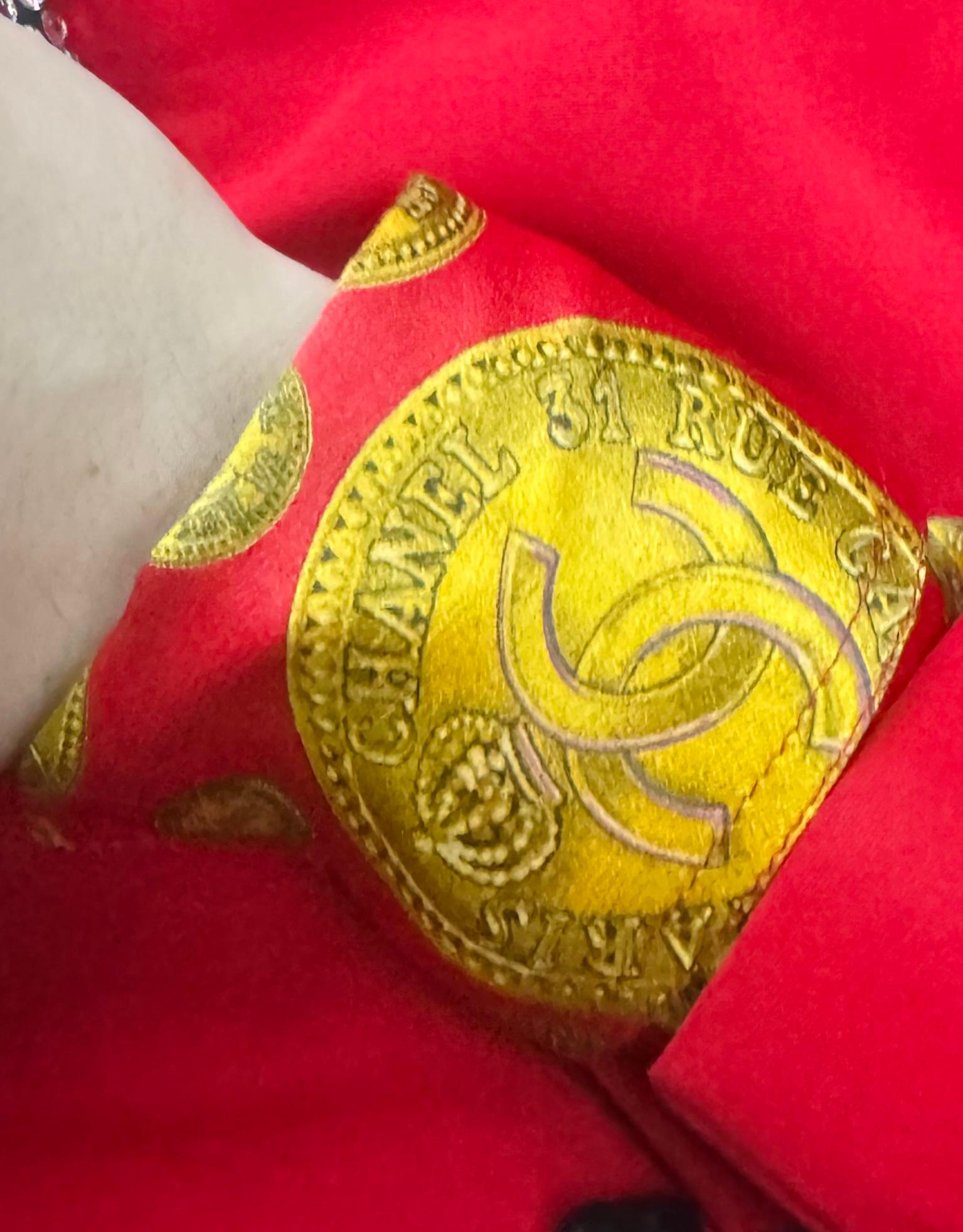 Chanel F/W 1985 coin print red and gold collector silk shirt For Sale 1